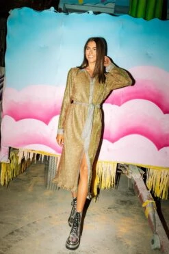 Queen Of Sparkles Silver & Gold Glitter Pleat Maxi Dress -Queen Of Sparkles Store QOS 230