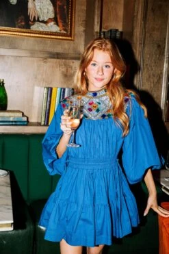 Queen Of Sparkles Royal Blue Full Rhinestone Cotton Dress -Queen Of Sparkles Store SOELSTUDIO QOSOCT 352