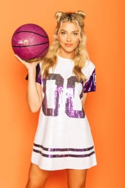 Queen Of Sparkles Purple & White Full Sequin Jersey Dress