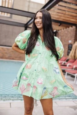 Mint Under The Sea Poof Sleeve Dress -Queen Of Sparkles Store soelstudio QOSMAY2023 107