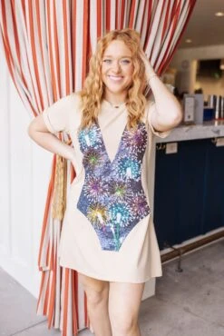 Navy Firework Swimsuit Coverup