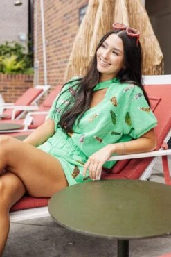 Green Terry Cloth Cut Out Umbrella Top